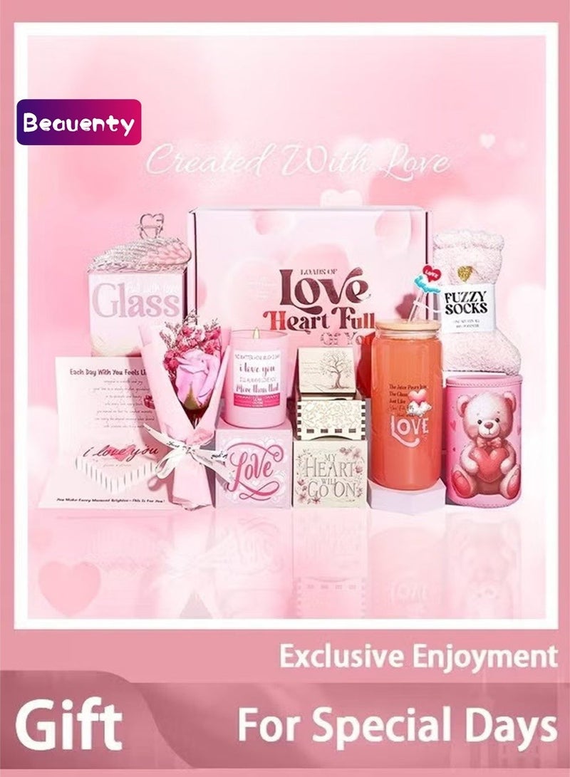 Beauenty Wedding/Birthday Gift Set for Bride & Teen Girl - Pink Luxury Box with Custom Tumbler, Candle & Angel Hairpin (Ramadan Gift for Her) - Image 1